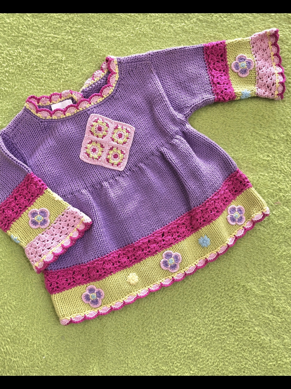 NWT - 50cm /0-3M Purple Knit Floral Trim Sweater Dress PERU HANNA ANDERSSON (Q1)